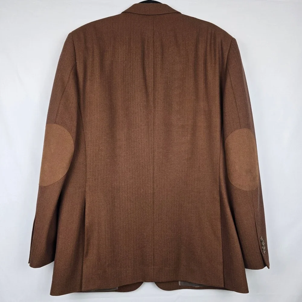 Joseph‎ Abboud Blazer Mens 42L Brown Herringbone Sport Coat Elbow Patches